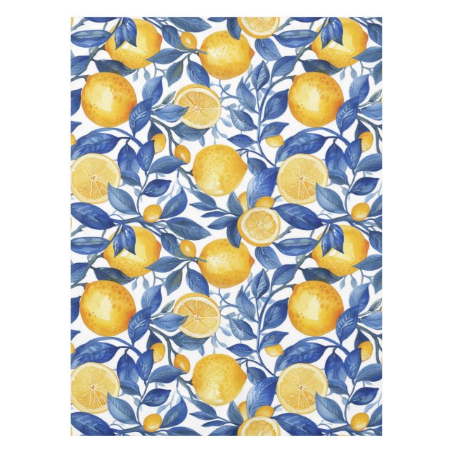 Bold Blue Italian Positano Lemon Tablecloth (Front)