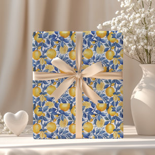Bold Blue Italian Positano Lemon Wrapping Paper