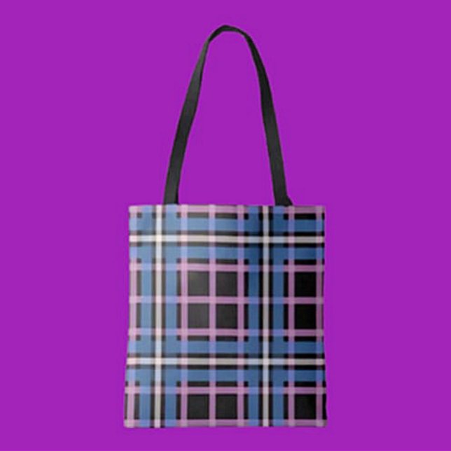 Bold Blue & Lavender Plaid Tote Bag (Creator Uploaded)
