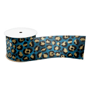 Bold Blue Leopard Print   Glam Animal Pattern Satin Ribbon