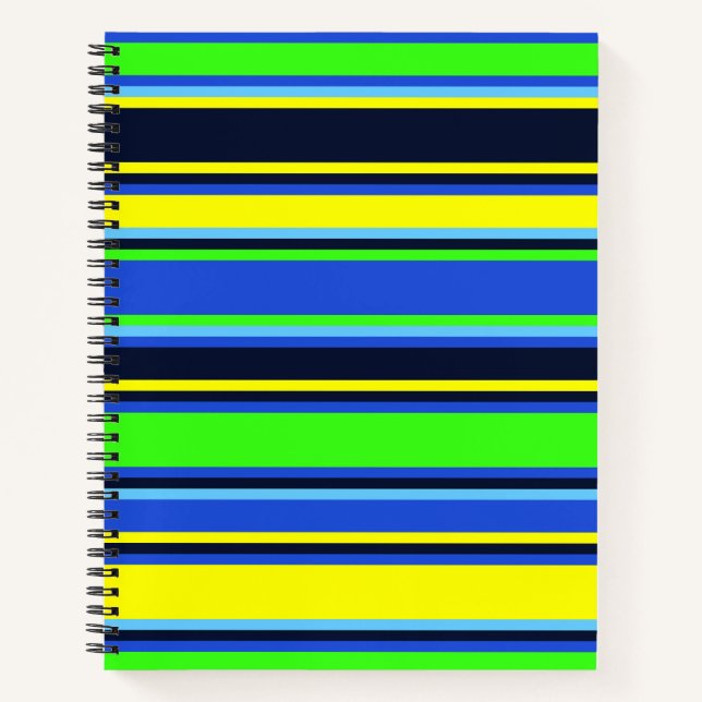 Bold Blue, Lime, & Yellow Striped Notebook (Front)