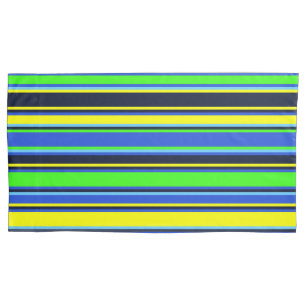 Bold Blue, Lime, & Yellow Striped Pillowcase