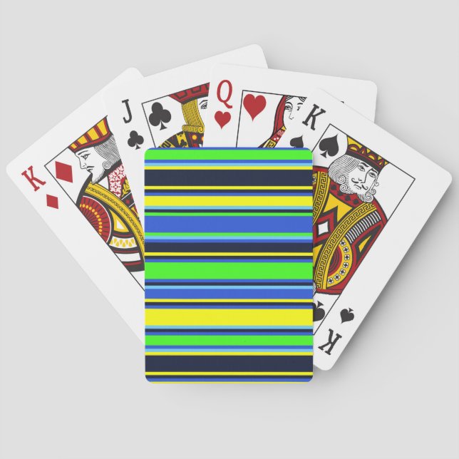 Bold Blue, Lime, & Yellow Striped Poker Cards (Back)