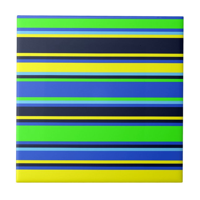 Bold Blue, Lime, & Yellow Striped Tile (Front)