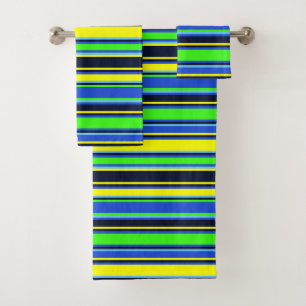 Bold Blue, Lime, & Yellow Striped Towel Set