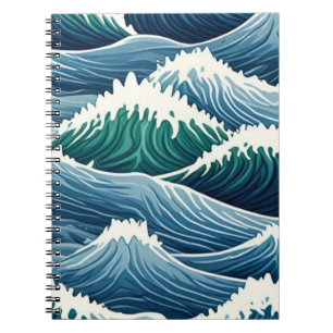 Bold Blue Ocean Wave Pattern Notebook