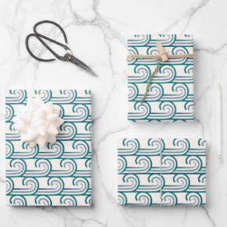 Bold Blue Ocean Waves Pattern Wrapping Paper Sheet