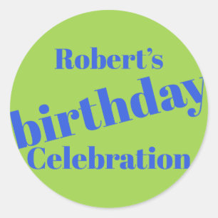 Bold Blue On Lime Green Birthday Party Classic Round Sticker
