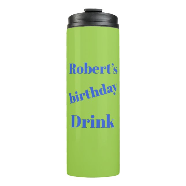 Bold Blue On Lime Green Birthday Party  Thermal Tumbler (Front)
