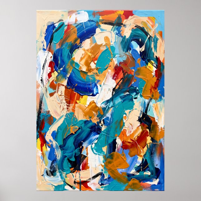 Bold Blue Orange Abstract Poster (Front)
