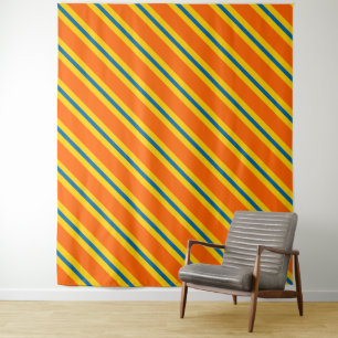 Bold Blue, Orange And Yellow Stripe Pattern Tapestry