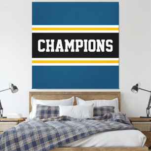 Bold Blue Orange Black White CHAMPIONS Stripes Canvas Print