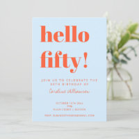 Bold Blue Orange Hello Fifty 50th Birthday Party