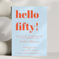 Bold Blue Orange Hello Fifty 50th Birthday Party
