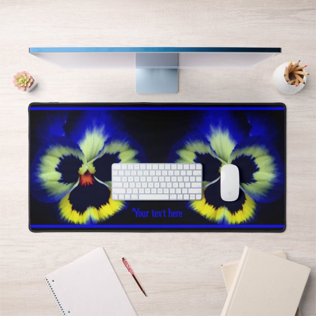 Bold Blue Pansy Flower Personalised Desk Mat (Office 1)