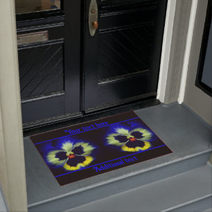 Bold Blue Pansy Flower Personalised Doormat