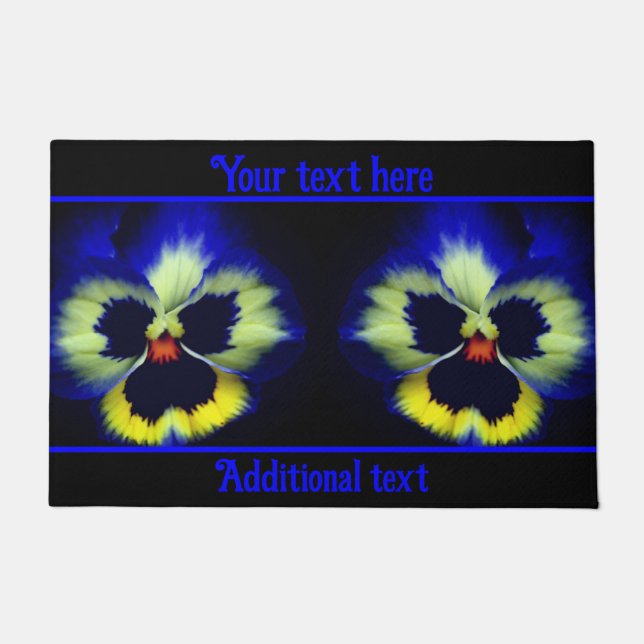 Bold Blue Pansy Flower Personalised Doormat (Front)