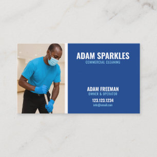 Bold Blue Photo Commercial Cleaning Service Business Card