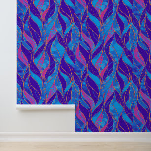 Bold Blue Pink Purple Botanical Leaf Pattern Wallpaper