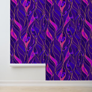 Bold Blue Pink Purple Botanical Leaf Pattern Wallpaper