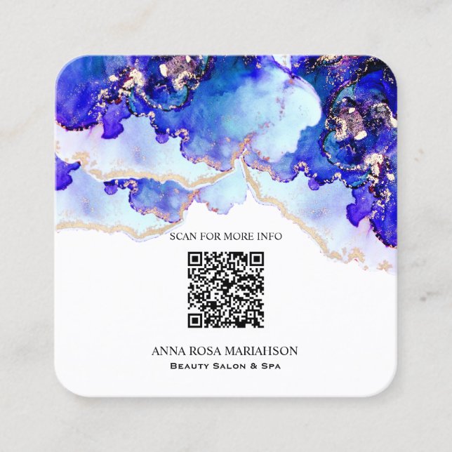 *~* BOLD Blue  QR CODE Yummy  Gold Gilded  AP29 Square Business Card (Front)