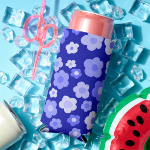 Bold Blue Retro Daisies Cute Colourful Fun Floral Seltzer Can Cooler