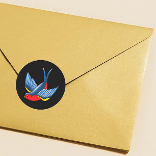 Bold Blue Traditional Swallow Bird Tattoo Style Classic Round Sticker