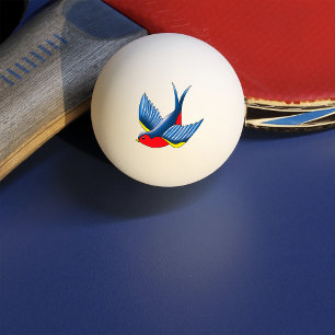 Bold Blue Traditional Swallow Bird Tattoo Style Ping Pong Ball