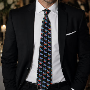 Bold Blue Traditional Swallow Bird Tattoo Style Tie