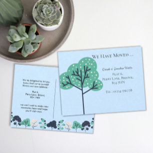 bold blue tree change of address new home announcement postcard