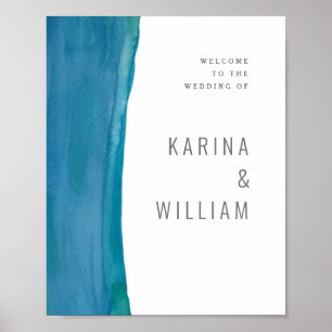 Bold blue watercolor wave wedding poster