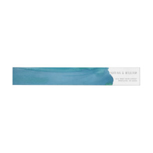 Bold blue watercolor wave wedding wraparound label