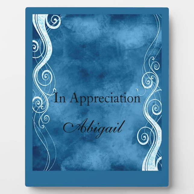 Bold Blue & White Curls Swirls Monogram Plaque (Front)