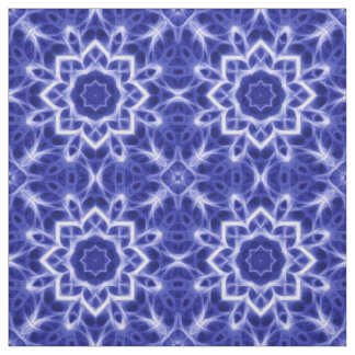 Bold Blue White Glowing Mandala Pattern Print Fabric