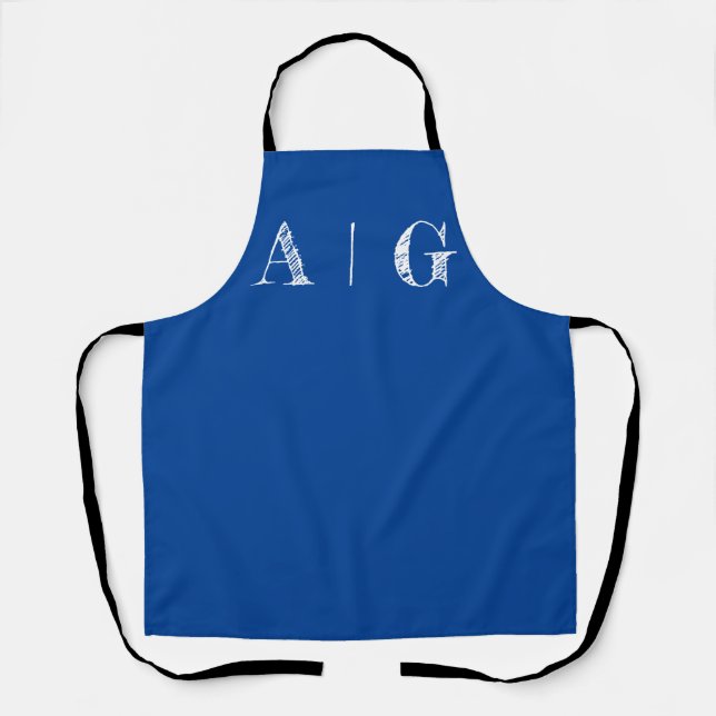  Bold Blue with White Print Apron- Customisable Apron (Front)