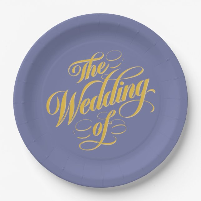 Bold Blueberry On Sunshine Typography Wedding Paper Plate (Front)