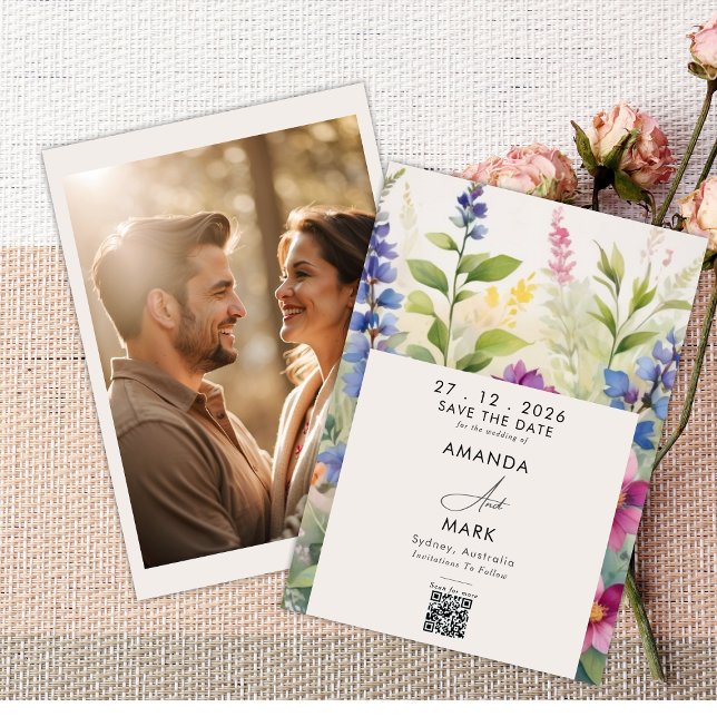 Bold Bohemian Colourful Wildflower Save the date Invitation (Creator Uploaded)