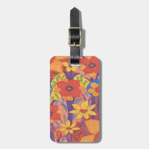 Bold Bohemian Orange Garden Print Luggage Tag
