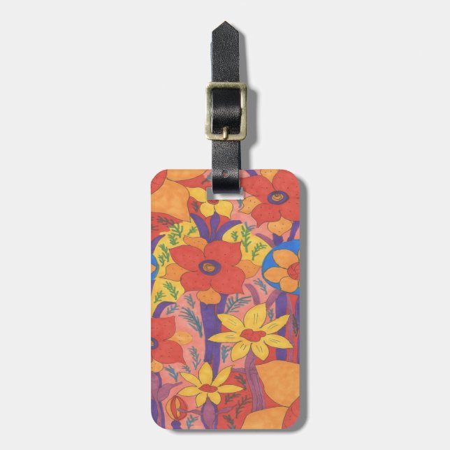 Bold Bohemian Orange Garden Print Luggage Tag (Front Vertical)