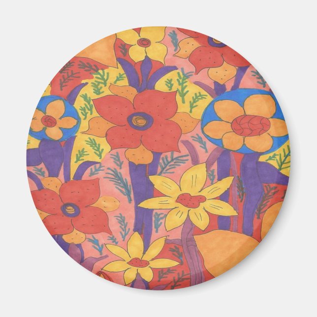 Bold Bohemian Orange Garden Print Magnet (Front)