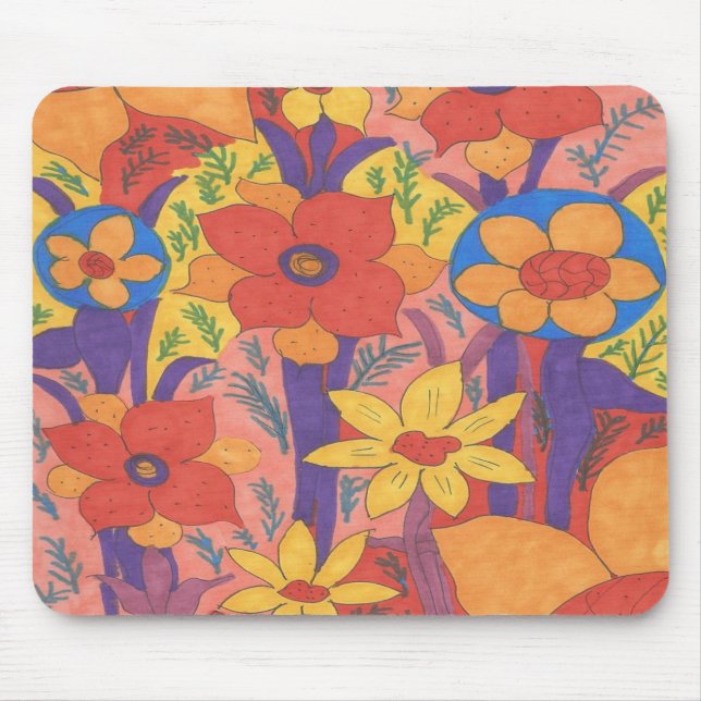 Bold Bohemian Orange Garden Print Mouse Mat (Front)