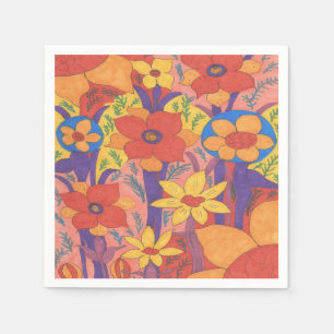Bold Bohemian Orange Garden Print Napkin