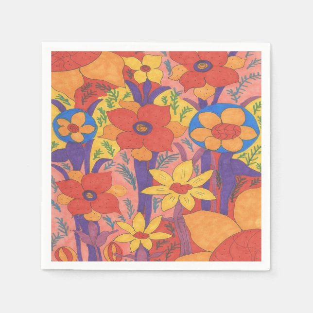 Bold Bohemian Orange Garden Print Napkin (Front)