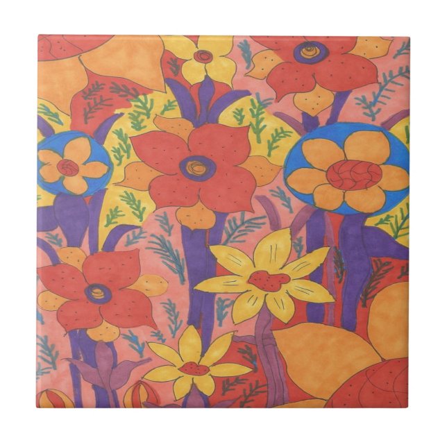 Bold Bohemian Orange Garden Print Tile (Front)