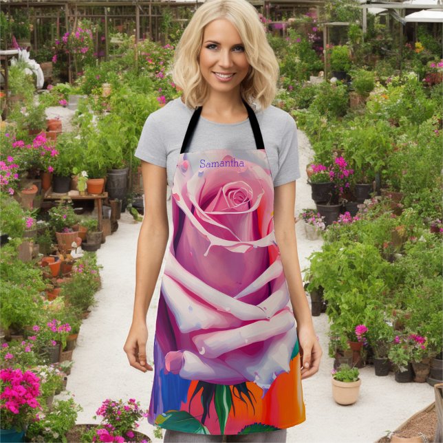 Bold Bohemian Pink Rose Artsy Personalised  Apron (Creator Uploaded)