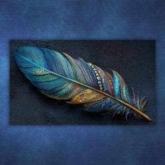 Bold Boho Teal Blue Gold Feather Artistic Design Poster
