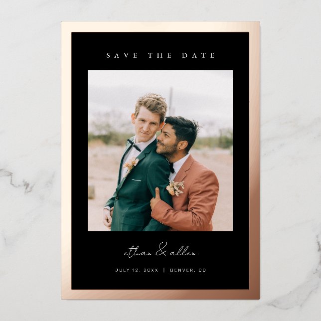 Bold Border Foil Save the Date Minimal Photo Cards (Front)