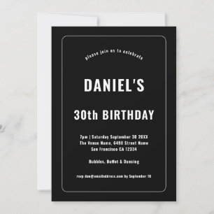 Bold Border White Typography Black 30th Birthday Invitation