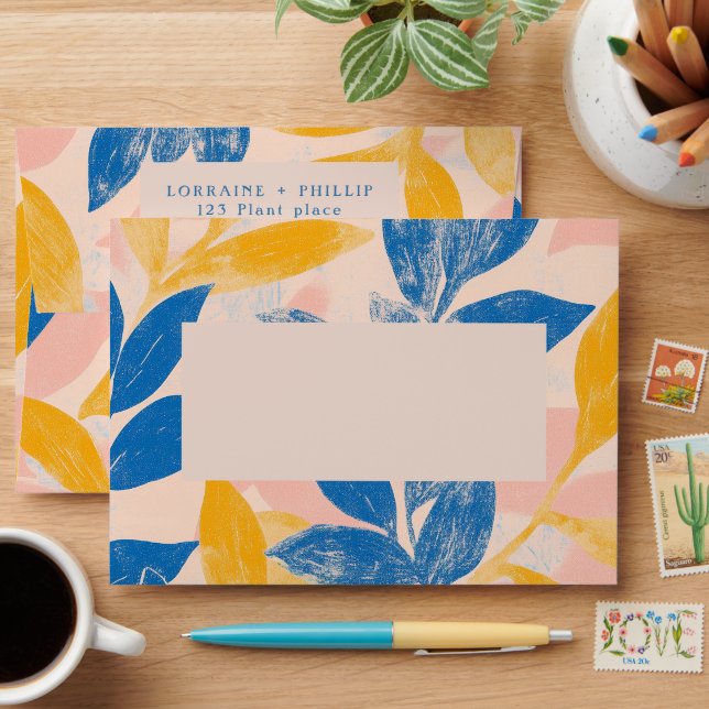 Bold Botanical lithograph floral Pattern Wedding Envelope (Desk)