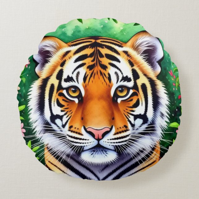 Bold Botanical Tiger cub  Round Cushion (Front)